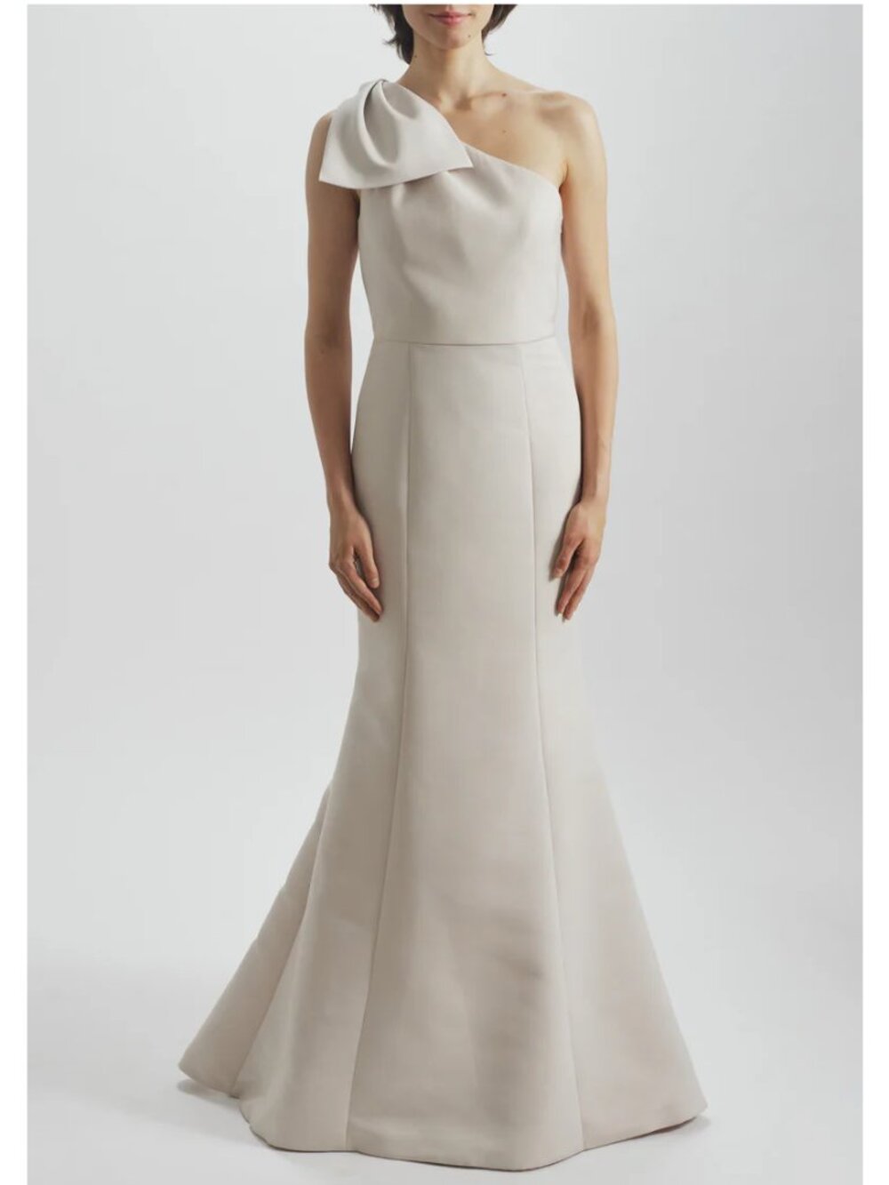 Champagne Fitted One Shoulder Bow Faille Gown Style Sierra Size 12